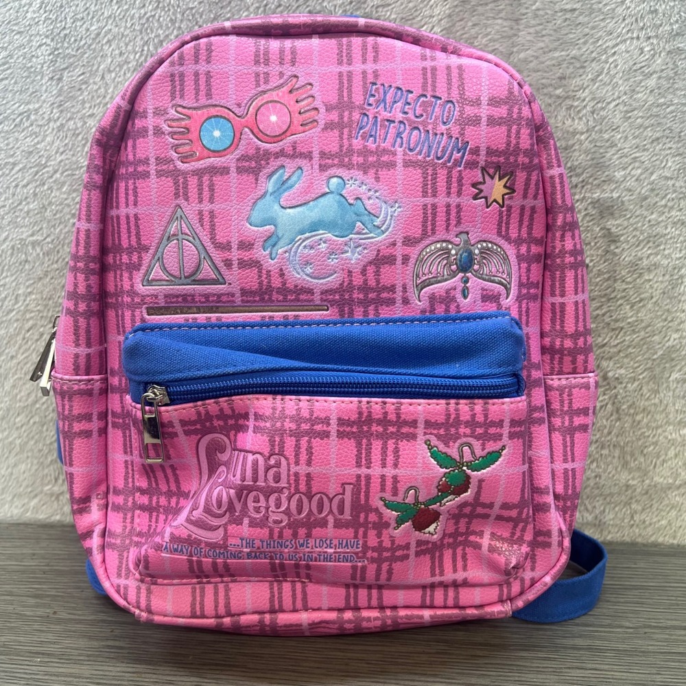 Harry Potter Luna Lovegood Pink Plaid Mini Backpack Expecto Patronum‎ Cosplay